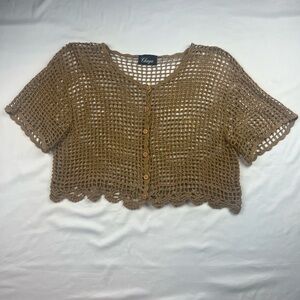 Chaya Crochet Open-Weave Button Front Crop Top cardigan - Brown